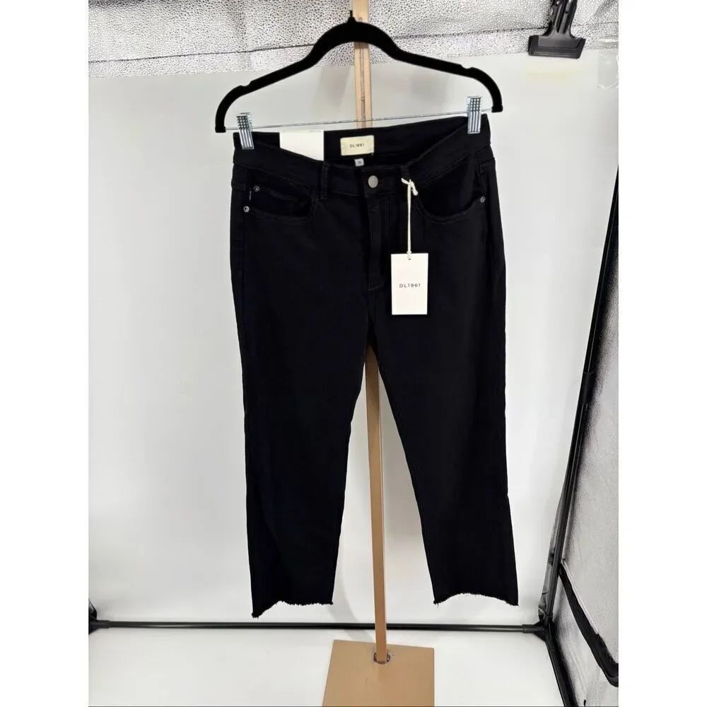 DL1961 Mara Straight Mid Rise Ankle Jeans Black Peached Raw 29 NWT